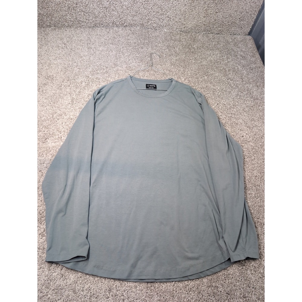 Cuts Clothing Mens Curve-Hem Long Sleeve Shirt Sage Green Crew Neck Large L